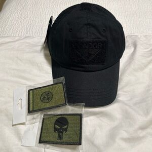 Condor Tactical Cap TC-002 Black Adjustable Strapback Patch Hat w/ Patches